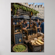 Belgian Market Beer Tasting Scene Poster