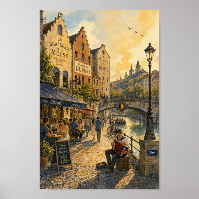 Belgian Riverside Brasserie Stroll Poster (Front)