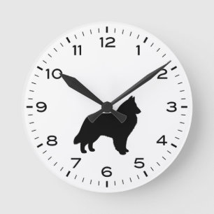 Belgian Sheepdog Belgian Shepherd Dog Silhouette Round Clock