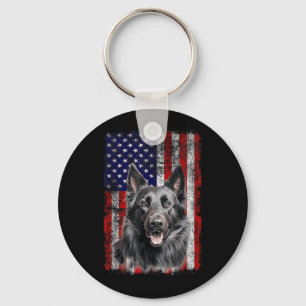 Belgian Sheepdog Dog Lover Flag 4th of July Key Ring