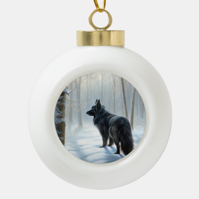 Belgian Sheepdog Let It Snow Christmas Ceramic Ball Christmas Ornament (Front)