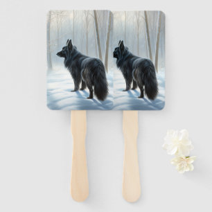 Belgian Sheepdog Let It Snow Christmas Hand Fan