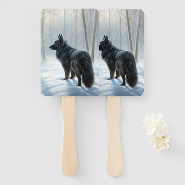 Belgian Sheepdog Let It Snow Christmas Hand Fan (Front and Back)