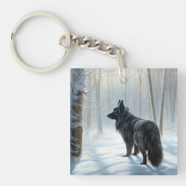 Belgian Sheepdog Let It Snow Christmas Key Ring (Front)
