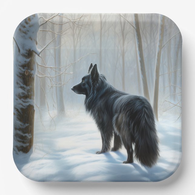 Belgian Sheepdog Let It Snow Christmas Paper Plate (Front)