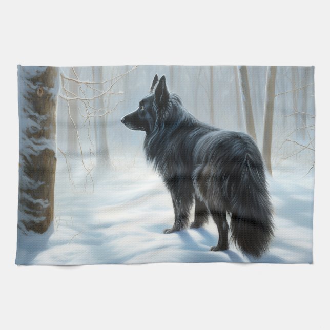 Belgian Sheepdog Let It Snow Christmas Tea Towel (Horizontal)