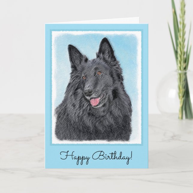 Belgian Sheepdog Painting - Cute Original Dog Art Card (Front)