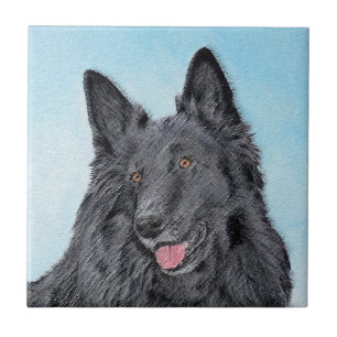Belgian Sheepdog Painting - Cute Original Dog Art Ceramic Tile