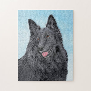 Belgian Sheepdog Painting - Cute Original Dog Art Jigsaw Puzzle
