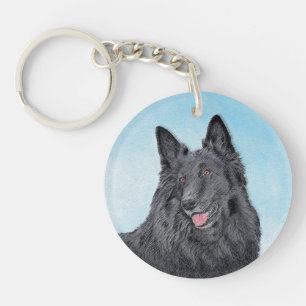 Belgian Sheepdog Painting - Cute Original Dog Art Key Ring