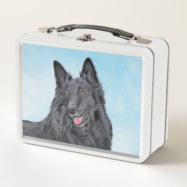 Belgian Sheepdog Painting - Cute Original Dog Art Metal Lunch Box (Front)