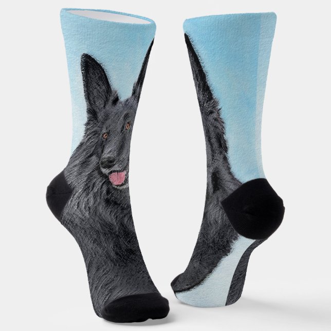 Belgian Sheepdog Painting - Cute Original Dog Art Socks (Angled)