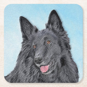 Belgian Sheepdog Painting - Cute Original Dog Art Square Paper Coaster