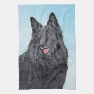 Belgian Sheepdog Painting - Cute Original Dog Art Tea Towel