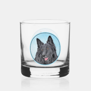 Belgian Sheepdog Painting - Cute Original Dog Art Whiskey Glass