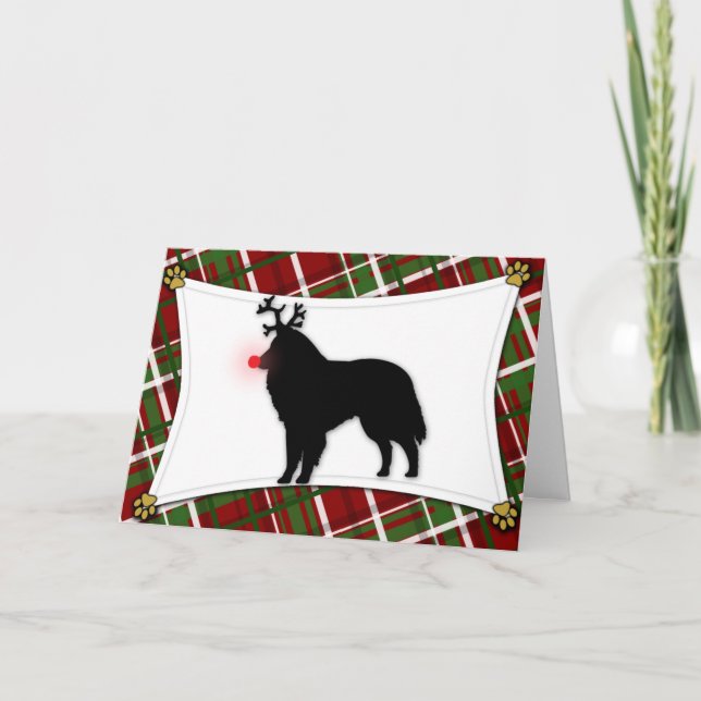 Belgian Sheepdog Reindeer Christmas Card (Front)
