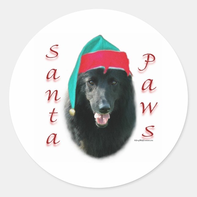 Belgian Sheepdog Santa Paws Classic Round Sticker (Front)
