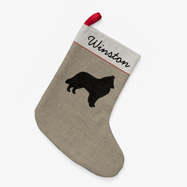 Belgian Sheepdog Silhouette Personalised Dog Xmas Small Christmas Stocking (Front (Hanging))