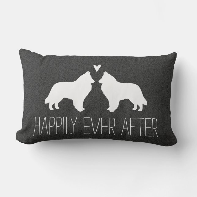 Belgian Sheepdog Silhouettes with Heart and Text Lumbar Cushion (Front)