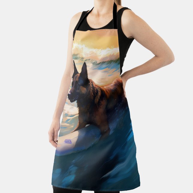 Belgian Shepherd  Beach Surfing Painting  Apron (Insitu)