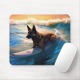 Belgian Shepherd Beach Surfing Painting Mouse Pad