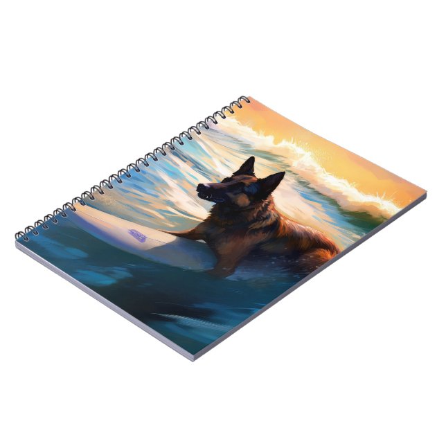 Belgian Shepherd  Beach Surfing Painting  Notebook (Left Side)