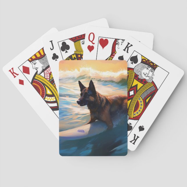 Belgian Shepherd  Beach Surfing Painting  Playing Cards (Back)