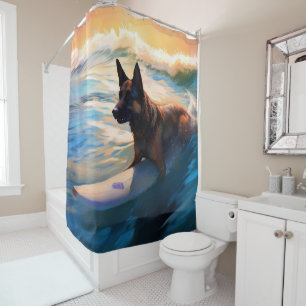 Belgian Shepherd  Beach Surfing Painting  Shower Curtain