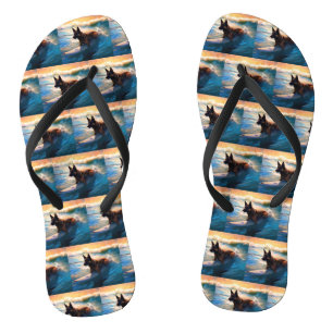 Belgian Shepherd  Beach Surfing Painting  Thongs