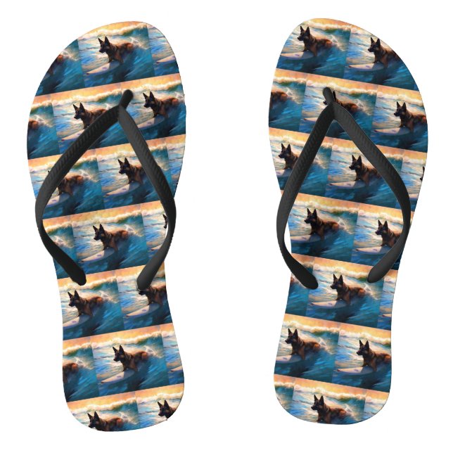 Belgian Shepherd  Beach Surfing Painting  Thongs (Footbed)