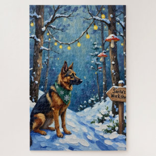 Belgian Shepherd Christmas Enchanted Forest Jigsaw Puzzle