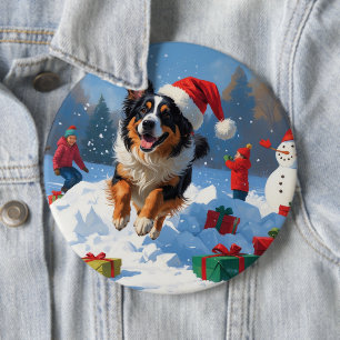Belgian Shepherd Christmas Festive Snow Scene 6 Cm Round Badge