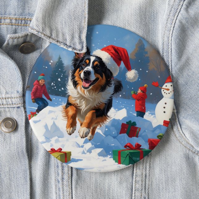 Belgian Shepherd  Christmas Festive Snow Scene 6 Cm Round Badge (In Situ)
