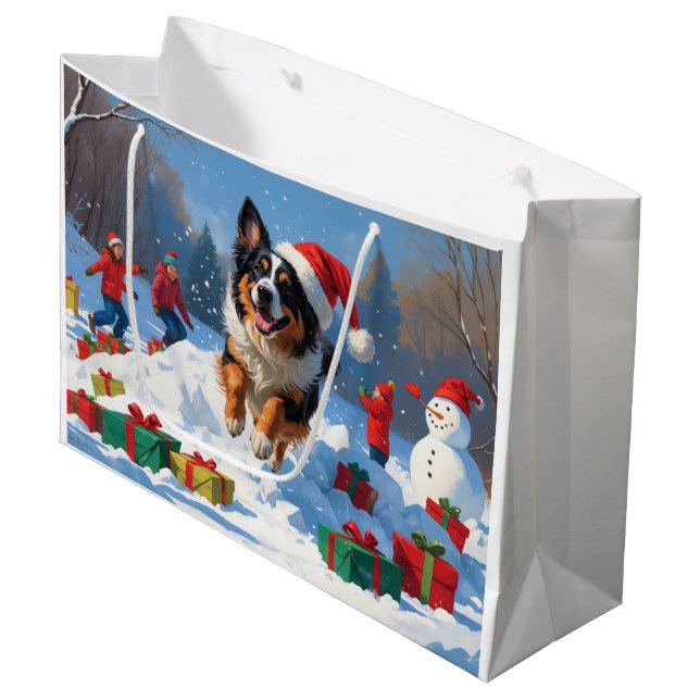 Belgian Shepherd  Christmas Festive Snow Scene Large Gift Bag (Front Angled)