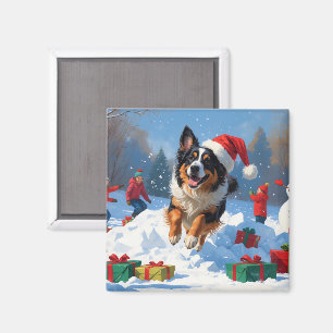 Belgian Shepherd Christmas Festive Snow Scene Magnet