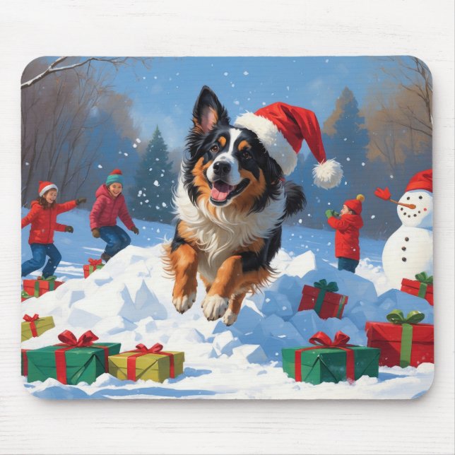 Belgian Shepherd  Christmas Festive Snow Scene Mouse Pad (Front)