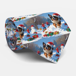 Belgian Shepherd Christmas Festive Snow Scene Tie
