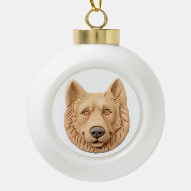 Belgian Shepherd Dog 3D Inspired Ceramic Ball Christmas Ornament (Front)