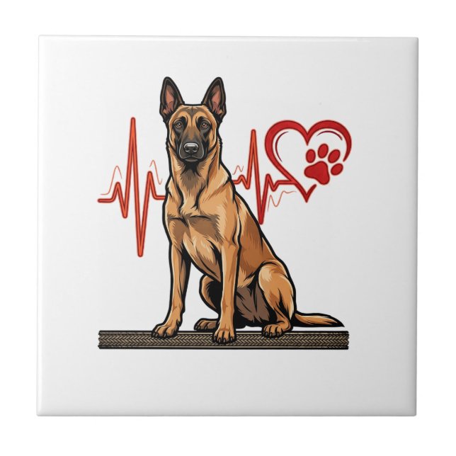 Belgian Shepherd Dog Heartbeat Paw Heart Ceramic Tile (Front)