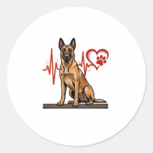 Belgian Shepherd Dog Heartbeat Paw Heart Classic Round Sticker