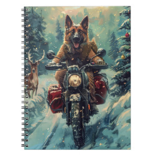 Belgian Shepherd Dog Riding Motorcycle Christmas Notebook