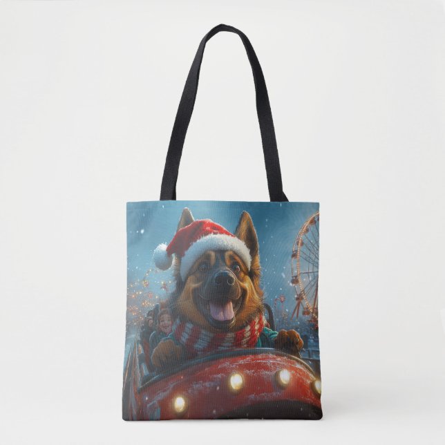 Belgian Shepherd Dog Roller Coaster Christmas Tote Bag (Front)