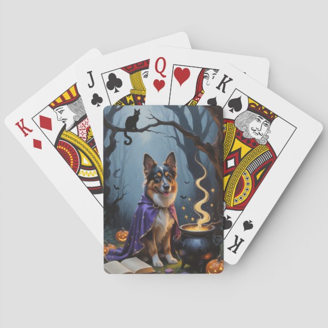 Belgian Shepherd Dog Whimsical Halloween Painting Playing Cards (Back)