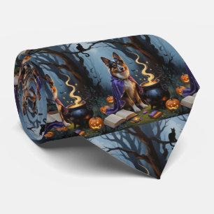 Belgian Shepherd Dog Whimsical Halloween Painting Tie
