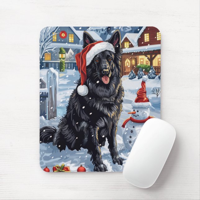 Belgian Shepherd Dog Winter Wonderland Christmas  Mouse Pad (With Mouse)