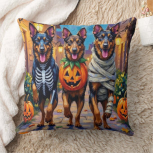 Belgian Shepherd Dogs Trick-or-Treating Halloween Cushion