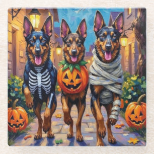 Belgian Shepherd Dogs Trick-or-Treating Halloween Glass Coaster