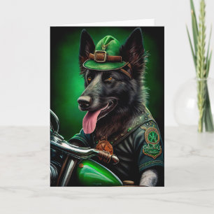 Belgian Shepherd driving bike St. Patrick's Day Card