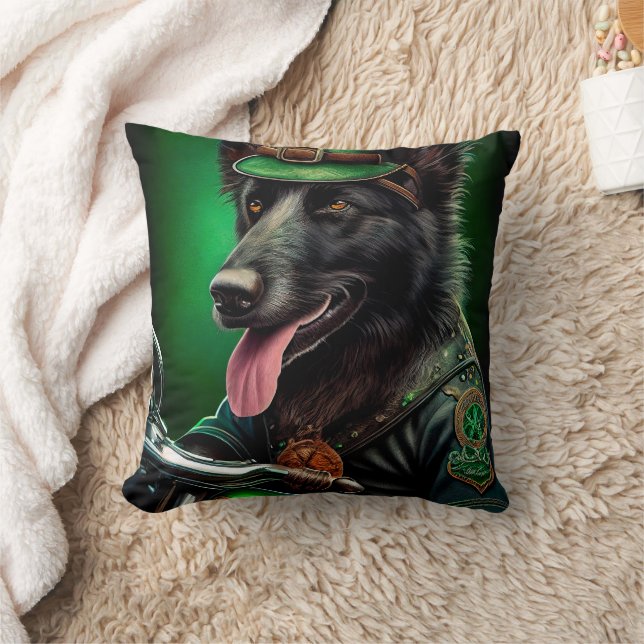 Belgian Shepherd driving bike St. Patrick's Day  Cushion (Blanket)