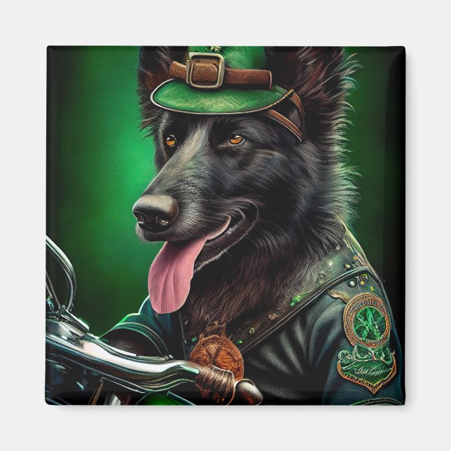 Belgian Shepherd driving bike St. Patrick's Day Magnet (Front)
